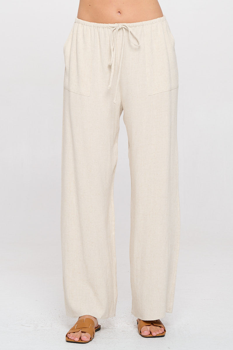 Linen Adjustable Straight Leg Pants with Pockets-0
