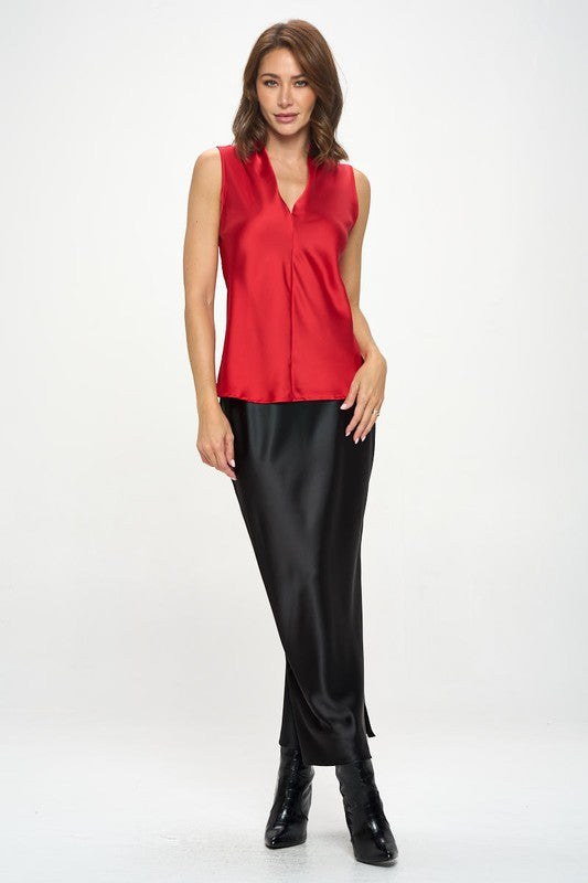 Silky Satin Vibrant V neck Sleeveless Top-4