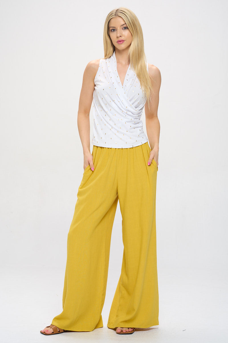 Gold Dot Knit Surplice V neck Sleeveless Top-4