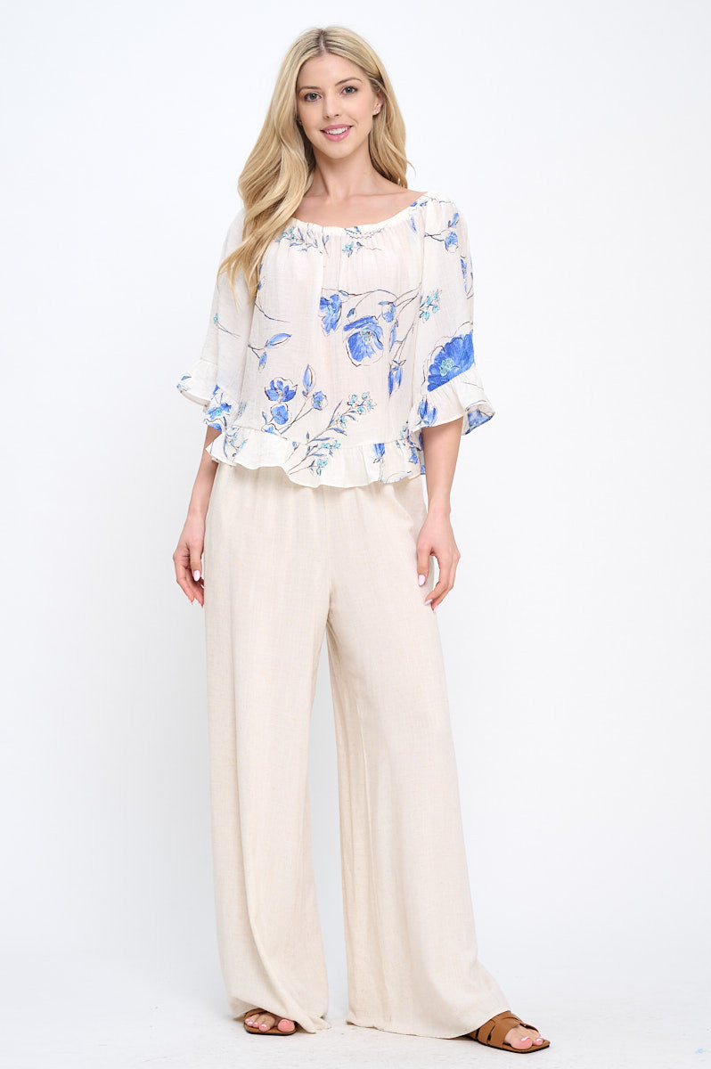 Floral Print Off shoulder Semi Sheer Top with Ruffle Sleeve-4