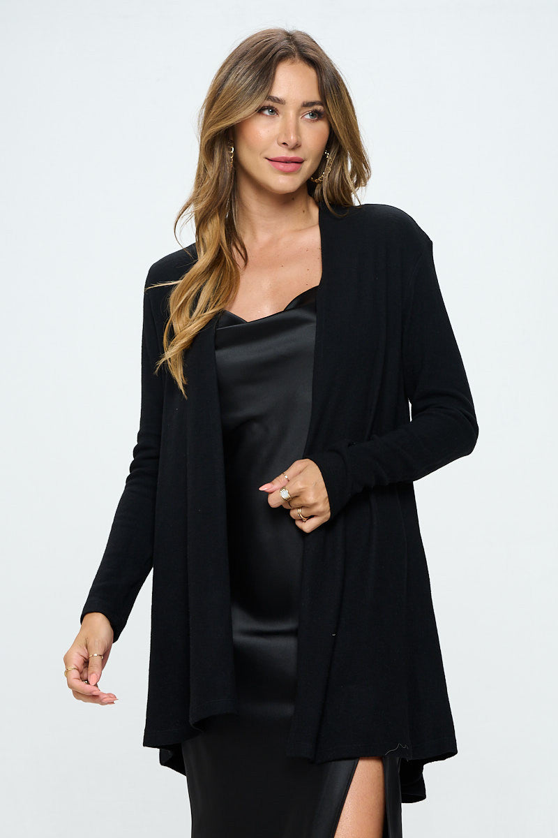 Brushed Knit Drape Front Cardigan with Cashmere Feel-1