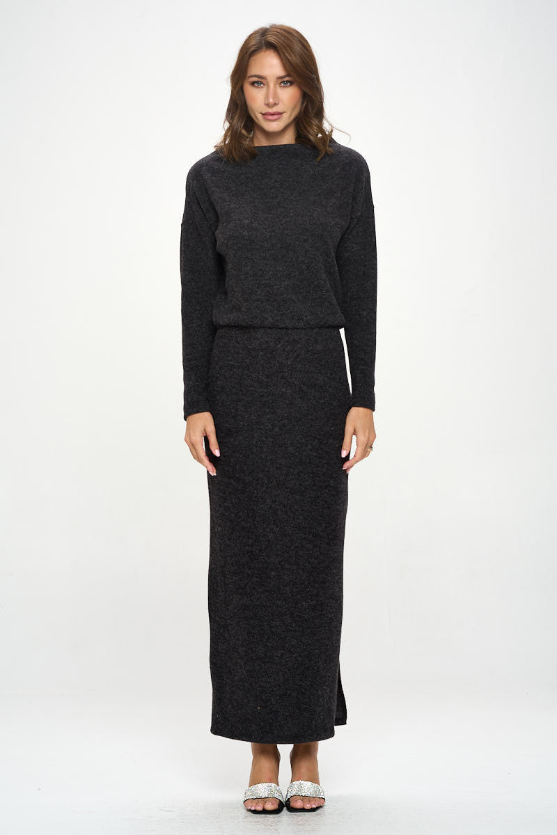 Knit Charcoal Maxi Dress with Dolman Sleeve-1