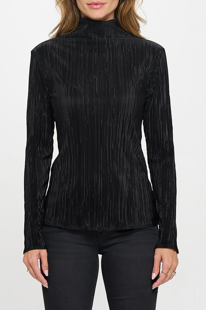 Plisse Long Sleeve Mock Neck Top-1