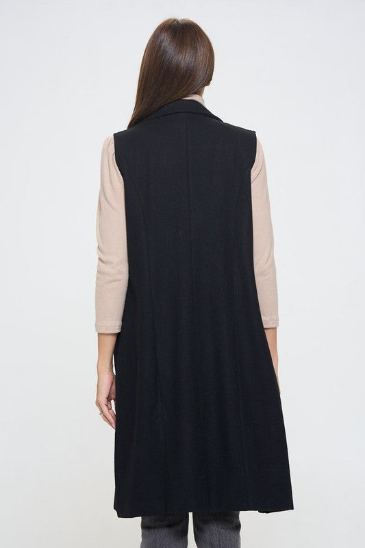 Double Breast Detail Sleeveless Coat with Collar-4