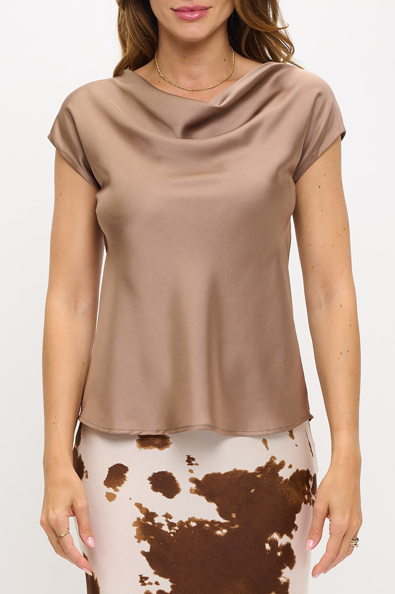 Solid Satin Top with Cowl Neck-1