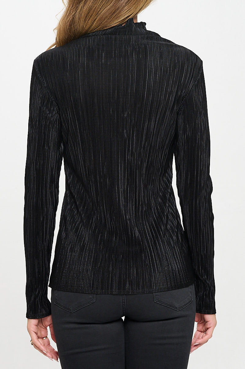 Plisse Long Sleeve Mock Neck Top-3
