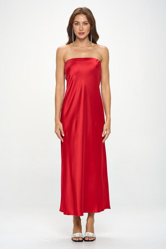 Silky Satin Tube Draped Dress-4