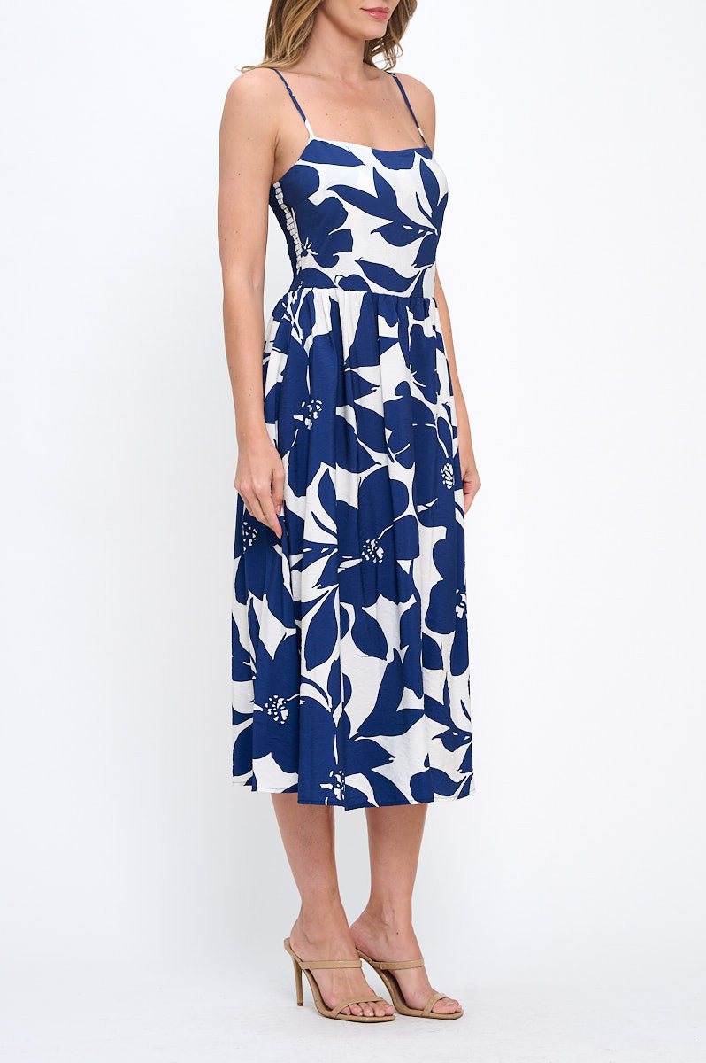 Floral Print Midi Sleeveless Dress with Pockets-2