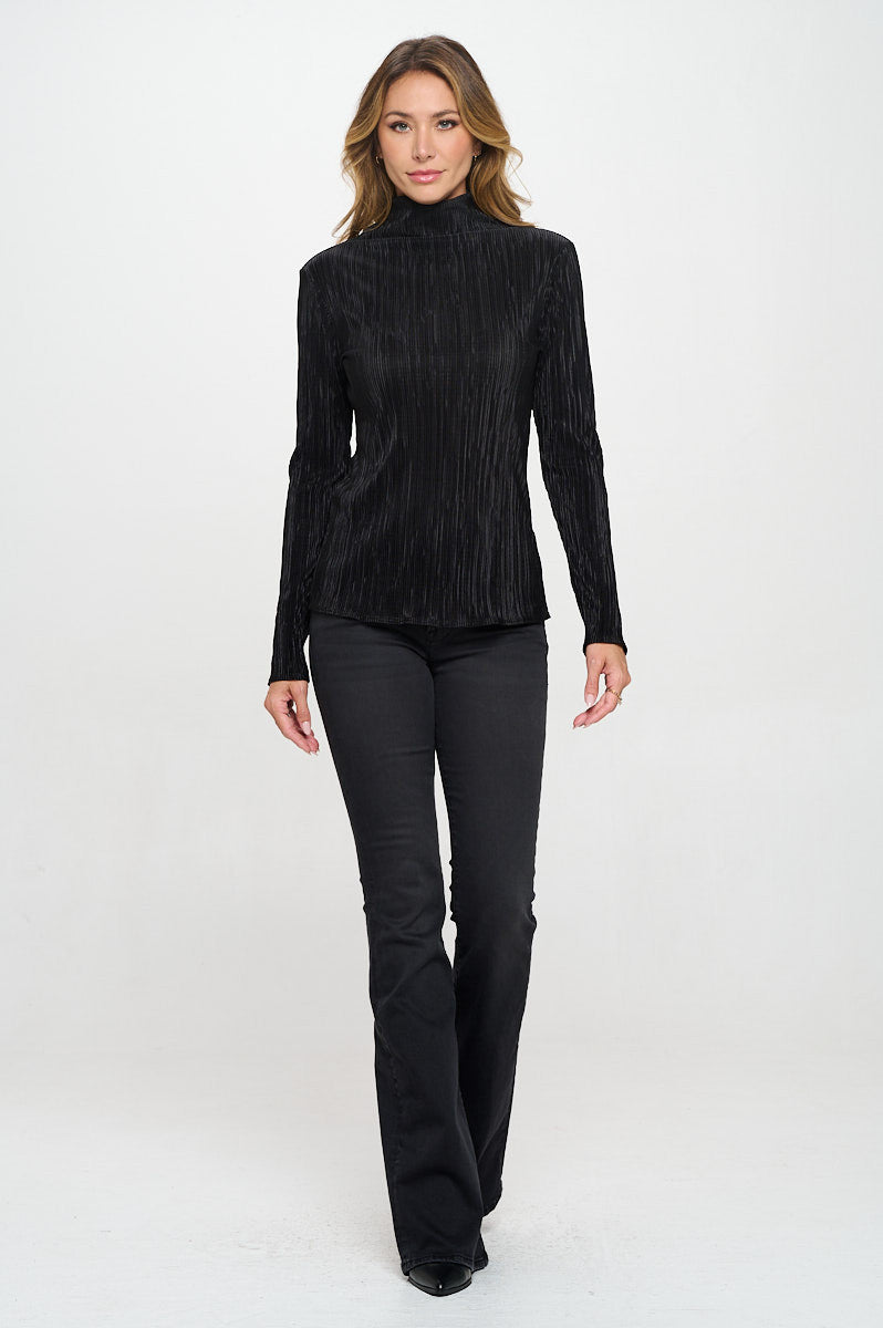 Plisse Long Sleeve Mock Neck Top-4