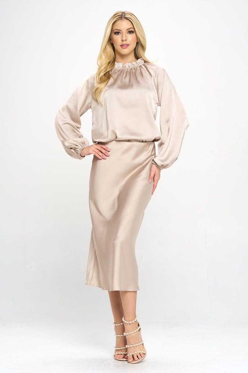 Solid Satin Ruffle Mock Neck Top-4