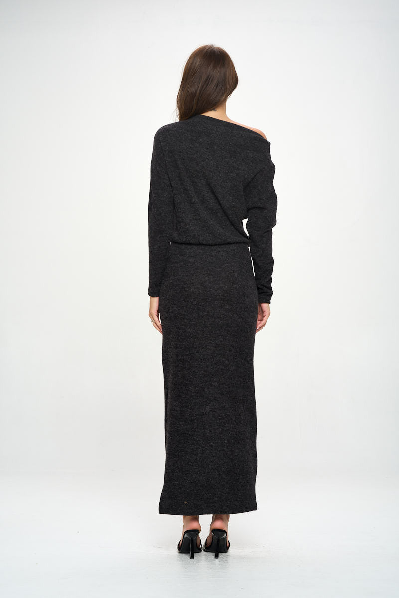 Knit Charcoal Maxi Dress with Dolman Sleeve-4