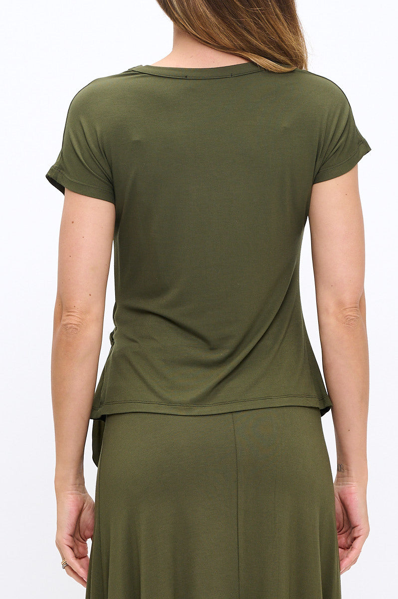 Modal Solid Short Sleeve Top with Side Knot Detail-3