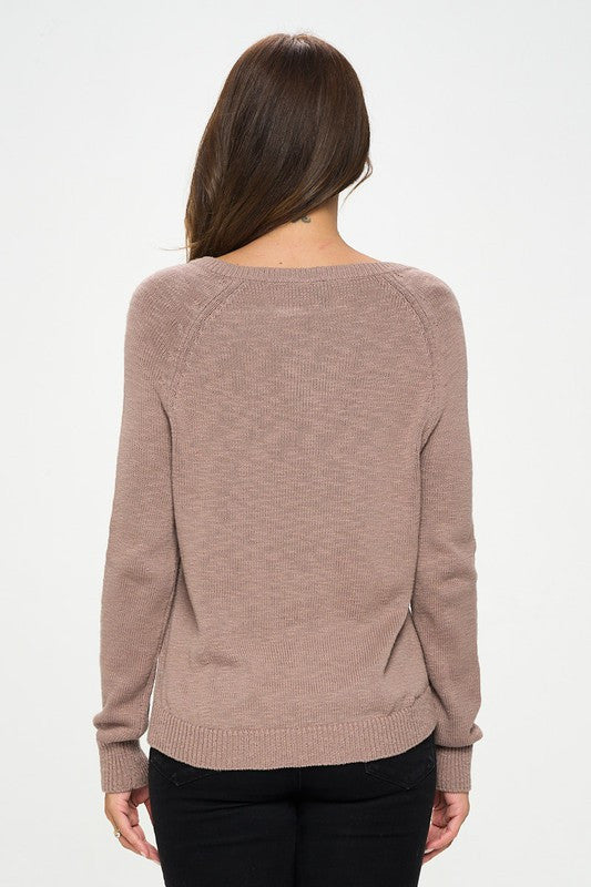 Round neck Long Sleeve Sweater with Braid Detail-4