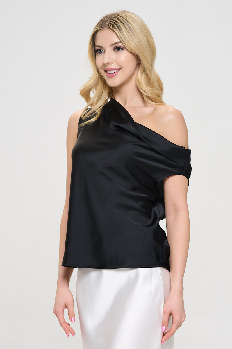 Dropped Shoulder Long Sleeve Satin Top-2