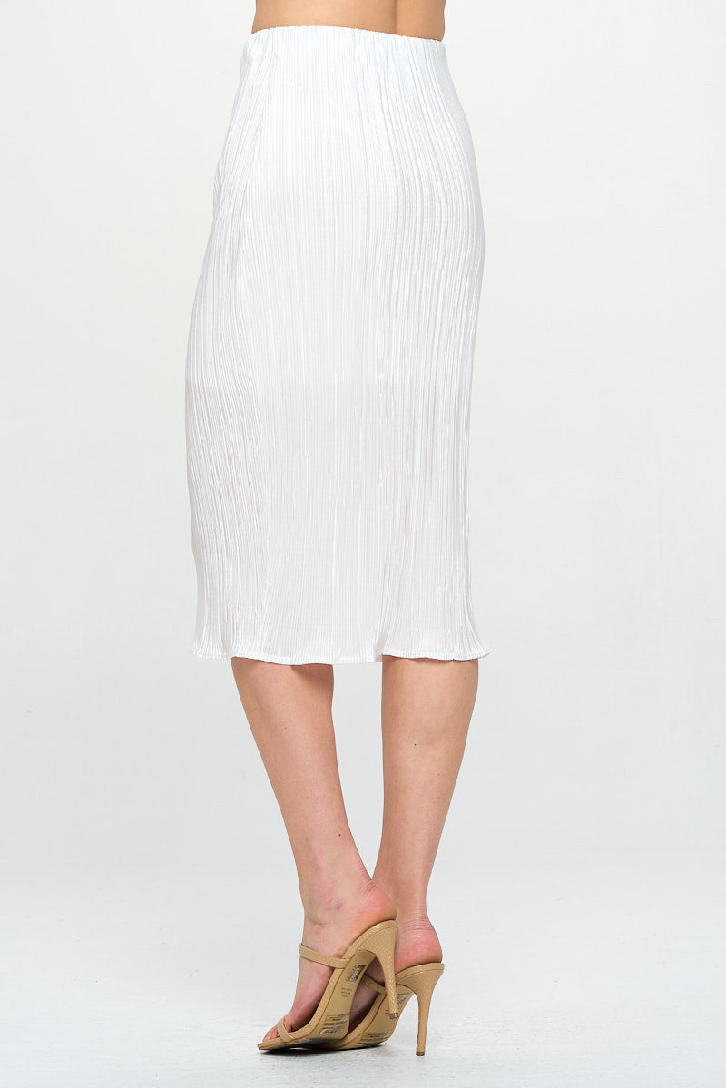 Solid Plisse Midi Skirt with Elastic Waistband-2
