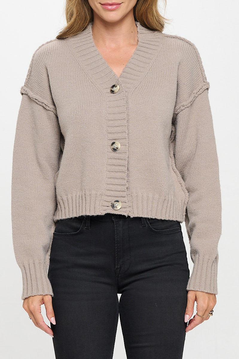 Thick Knit Long Sleeve Cardigan with Buttons-1