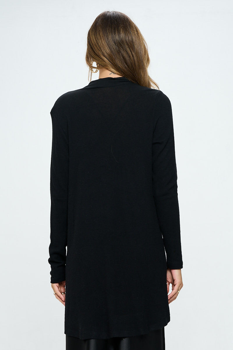 Brushed Knit Drape Front Cardigan with Cashmere Feel-3