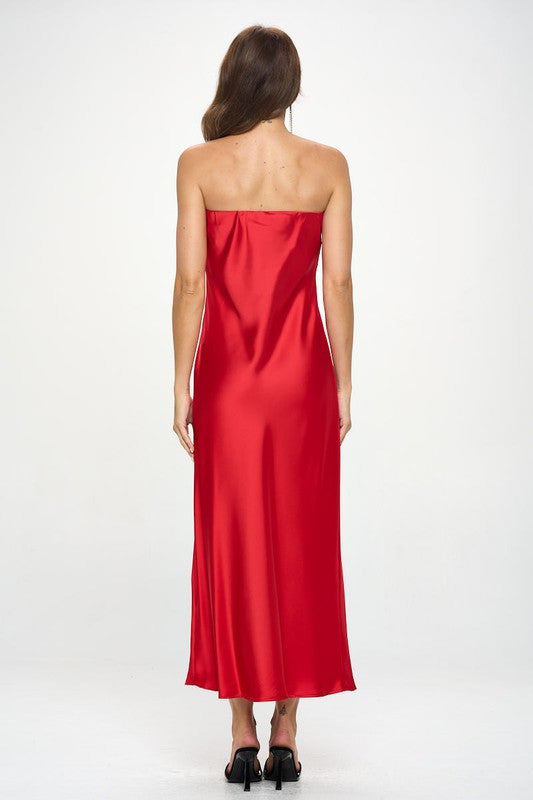 Silky Satin Tube Draped Dress-5