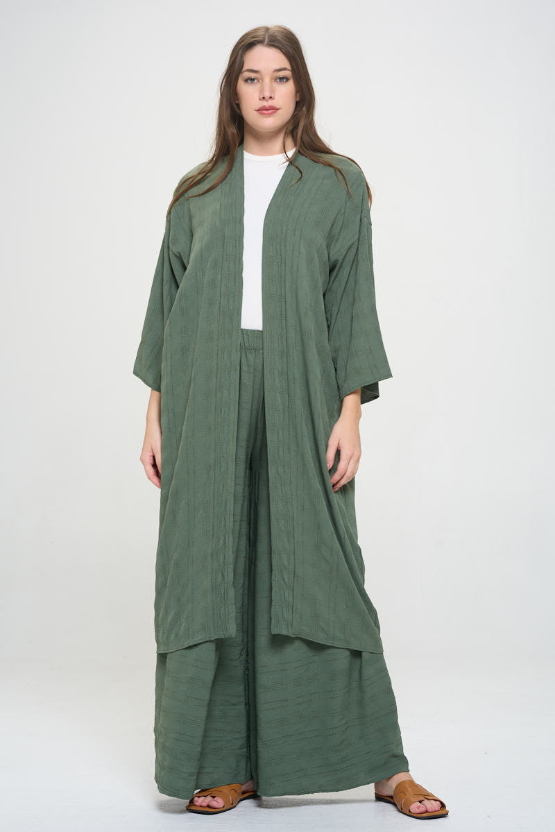 Textured 3/4 Sleeve Kimono Cardigan-2