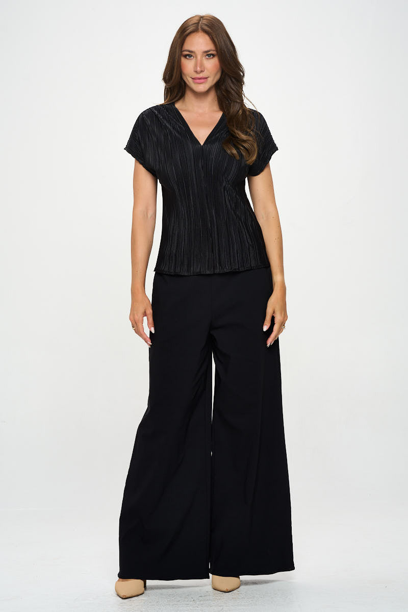 Vibrant Plisse V neck Flowy Top-4
