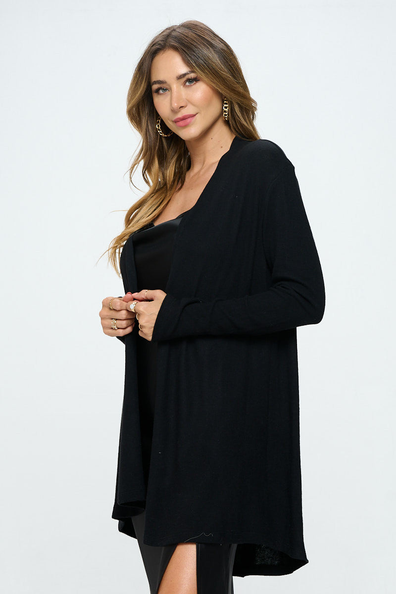Brushed Knit Drape Front Cardigan with Cashmere Feel-2