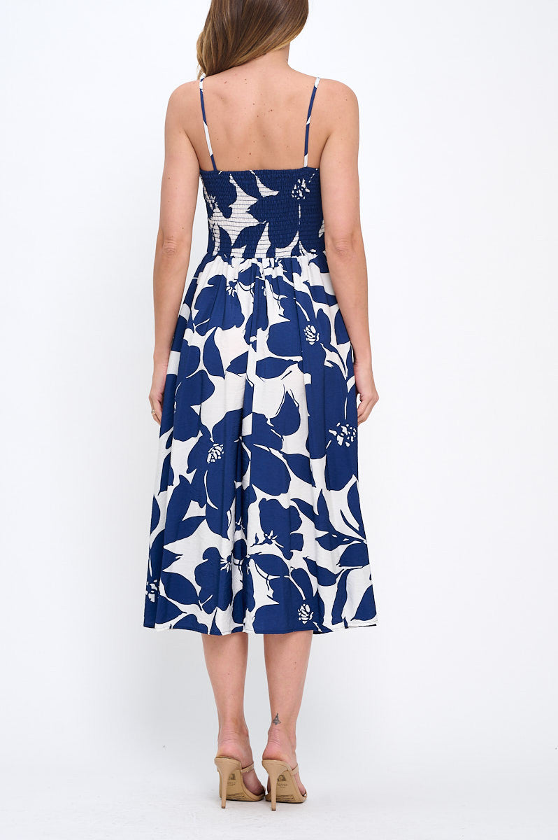 Floral Print Midi Sleeveless Dress with Pockets-3
