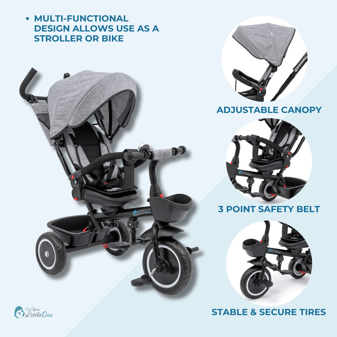 Foryourlittleone 6 in 1 Trike V3 - Grey (9 months - 5 years)-4