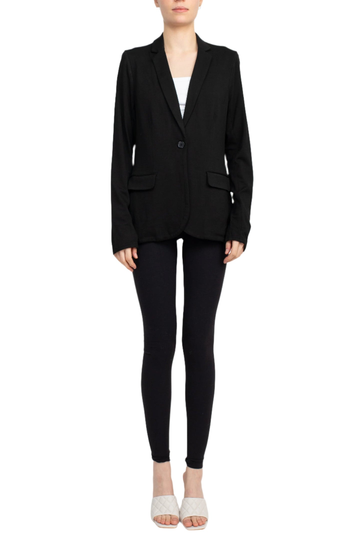 M Magaschoni Notch Collar Long Sleeve Flap Pockets 1 Button Closure Rayon Blazer-3