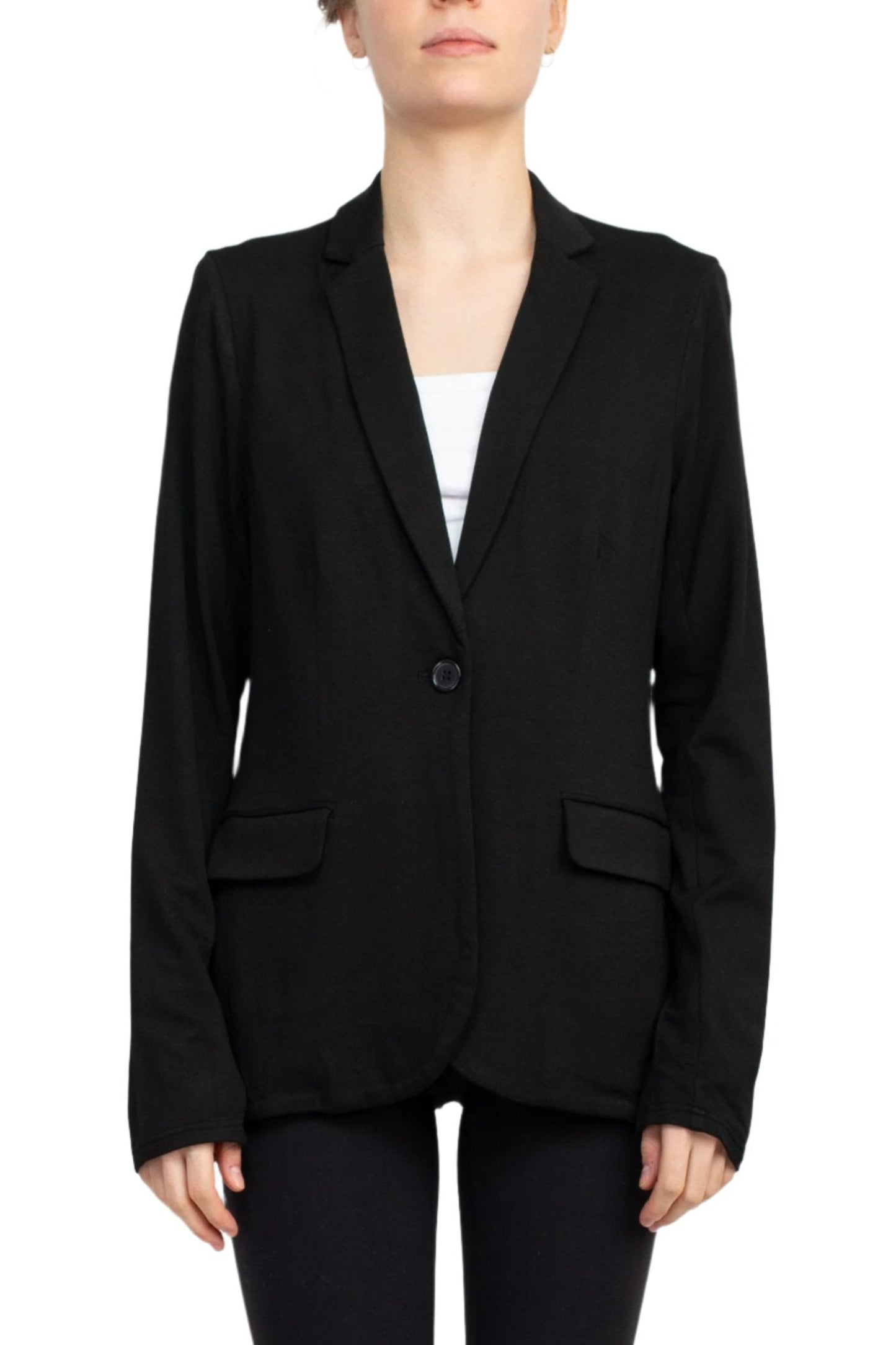 M Magaschoni Notch Collar Long Sleeve Flap Pockets 1 Button Closure Rayon Blazer-0