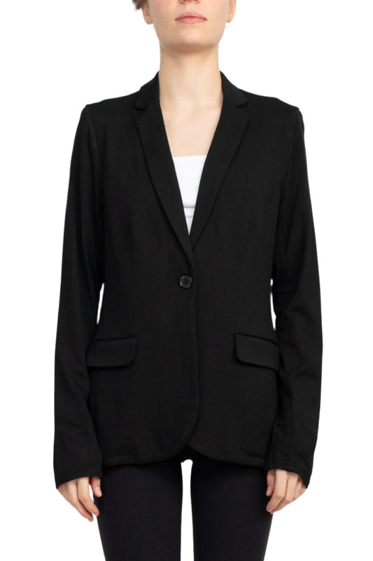 M Magaschoni Notch Collar Long Sleeve Flap Pockets 1 Button Closure Rayon Blazer-0