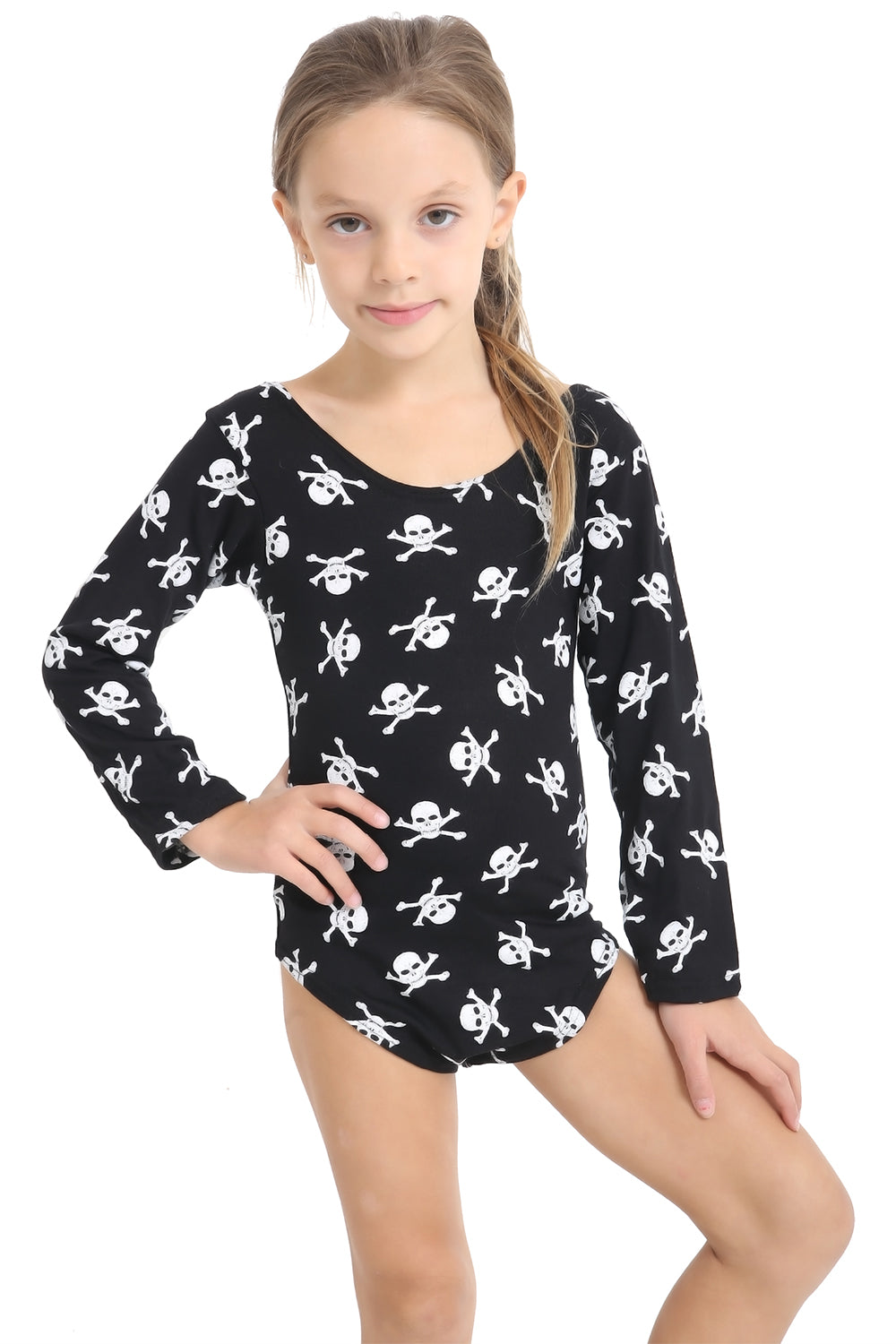 Crazy Chick Girls Skull Printed Black Leotard-0