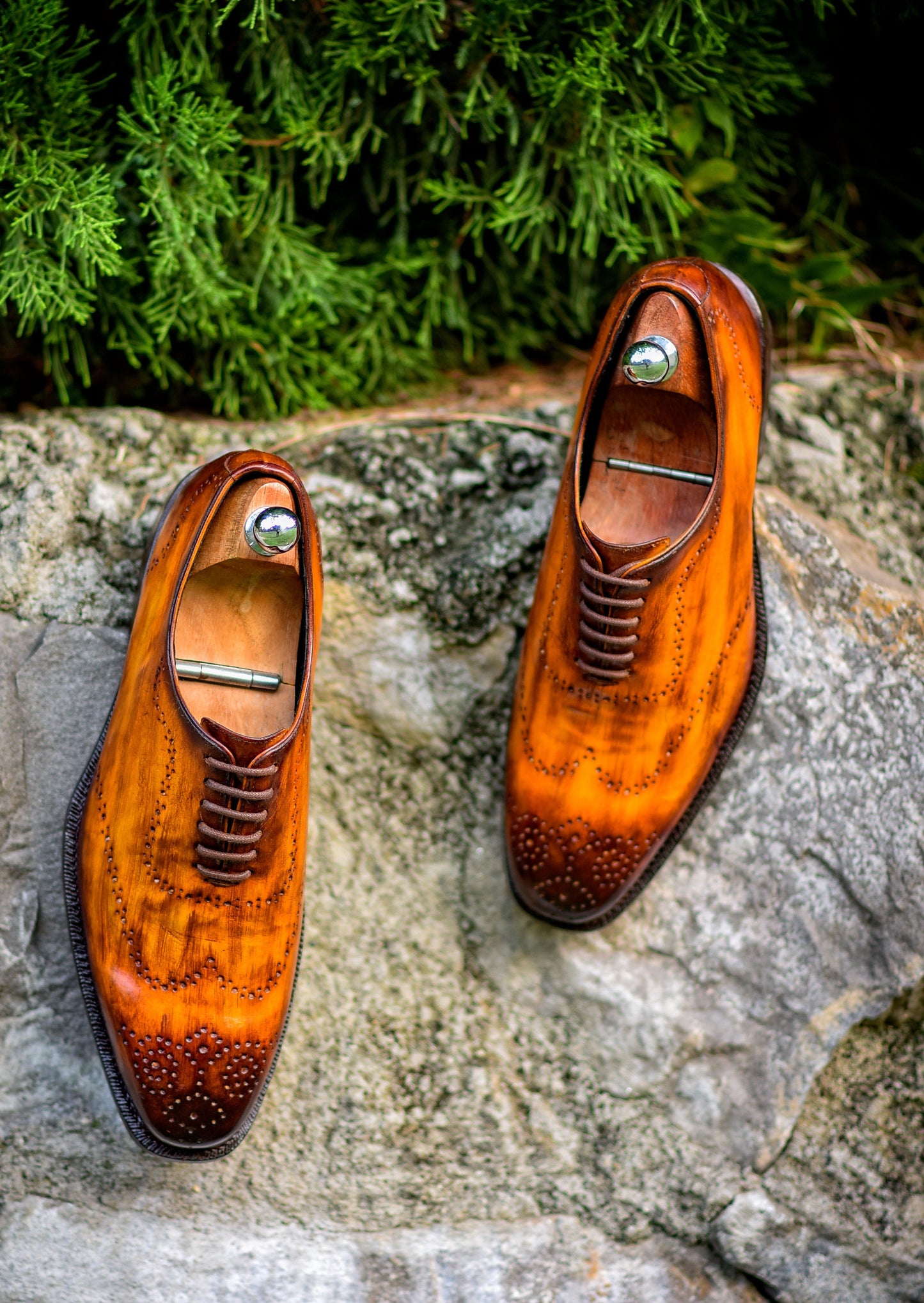 Hoskin - Caramel Wingtip Patina Shoes-4