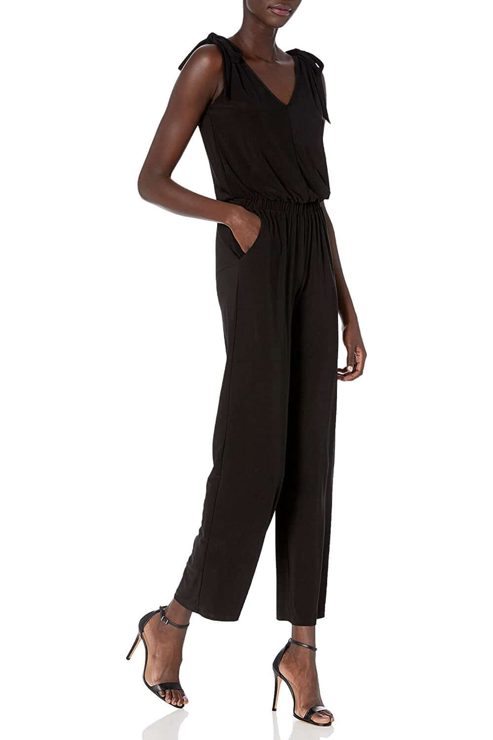 Laundry V-Neck Tie Shoulder Blouson Elastic Waist Solid Jumpsuit-0