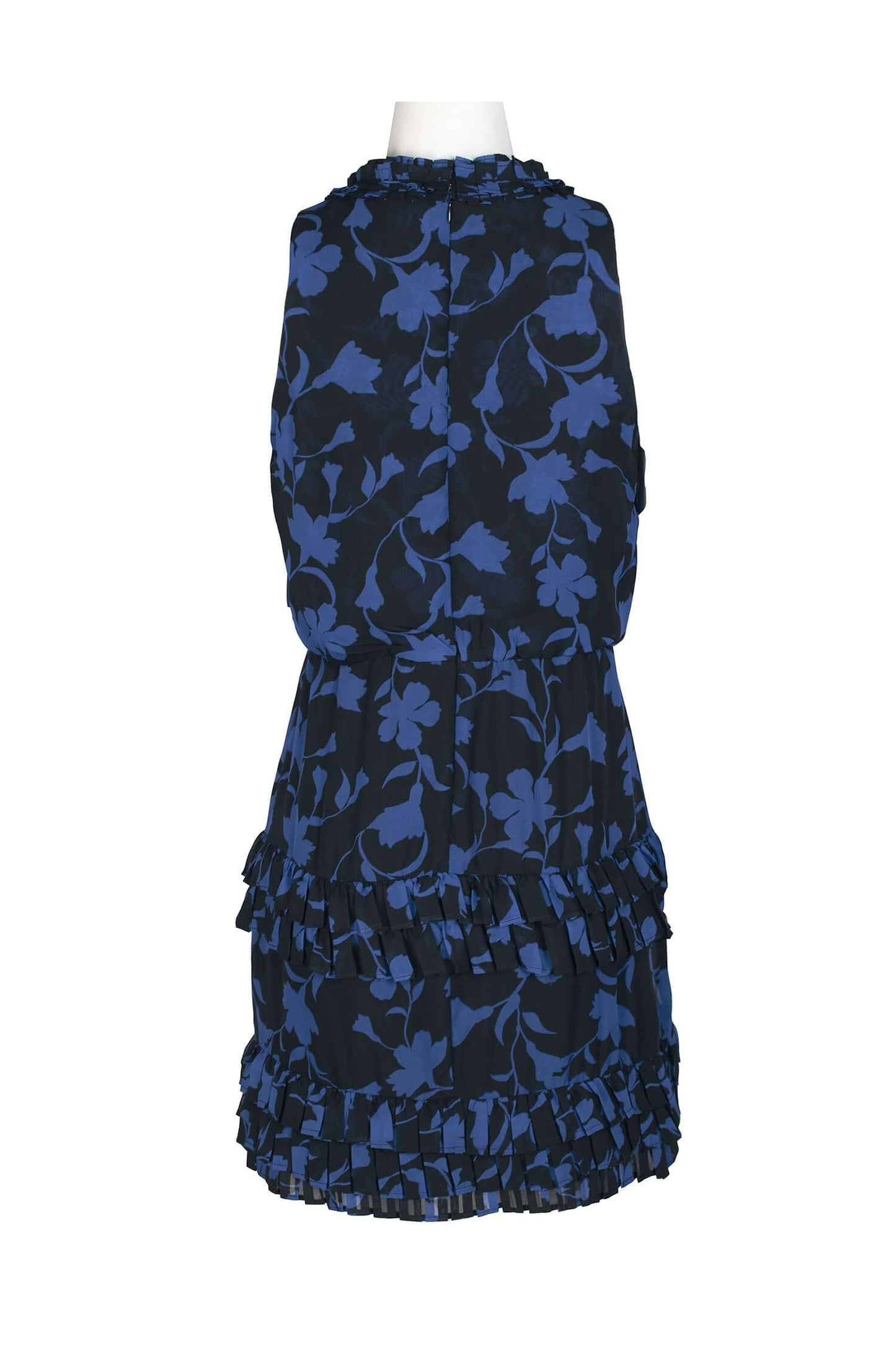 Laundry Tie Pleated Mock Neck Blouson Tiered Hem Zipper Back Floral Print Chiffon Dress-3