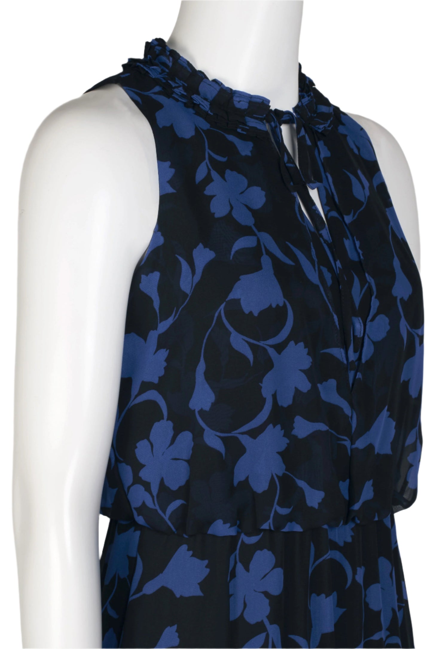 Laundry Tie Pleated Mock Neck Blouson Tiered Hem Zipper Back Floral Print Chiffon Dress-4