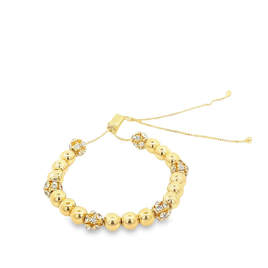 18K Gold Filled CZ Beaded Adjustable Bracelet (I565)-0