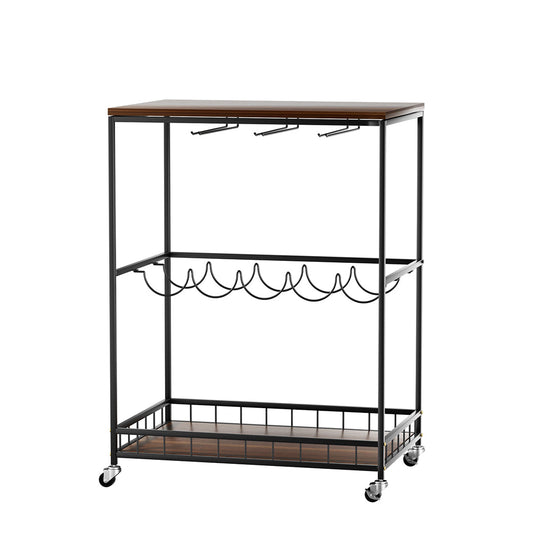 Levede Wooden Bar Cart Drinks Trolley 3 Tire-0