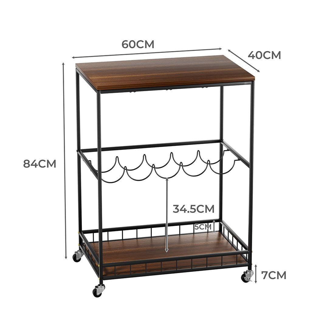 Levede Wooden Bar Cart Drinks Trolley 3 Tire-1