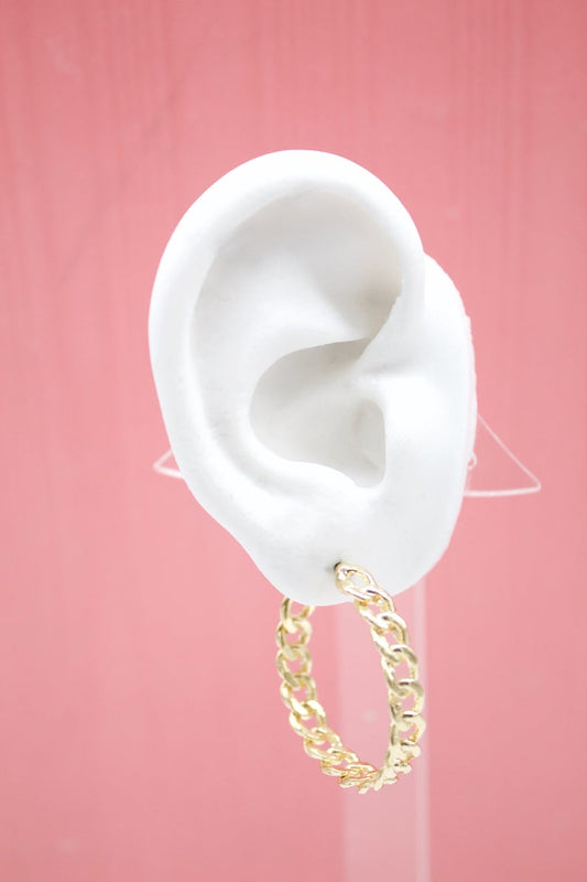 18K Gold Filled Cuban Link Chain Hoops Stud Earrings-0