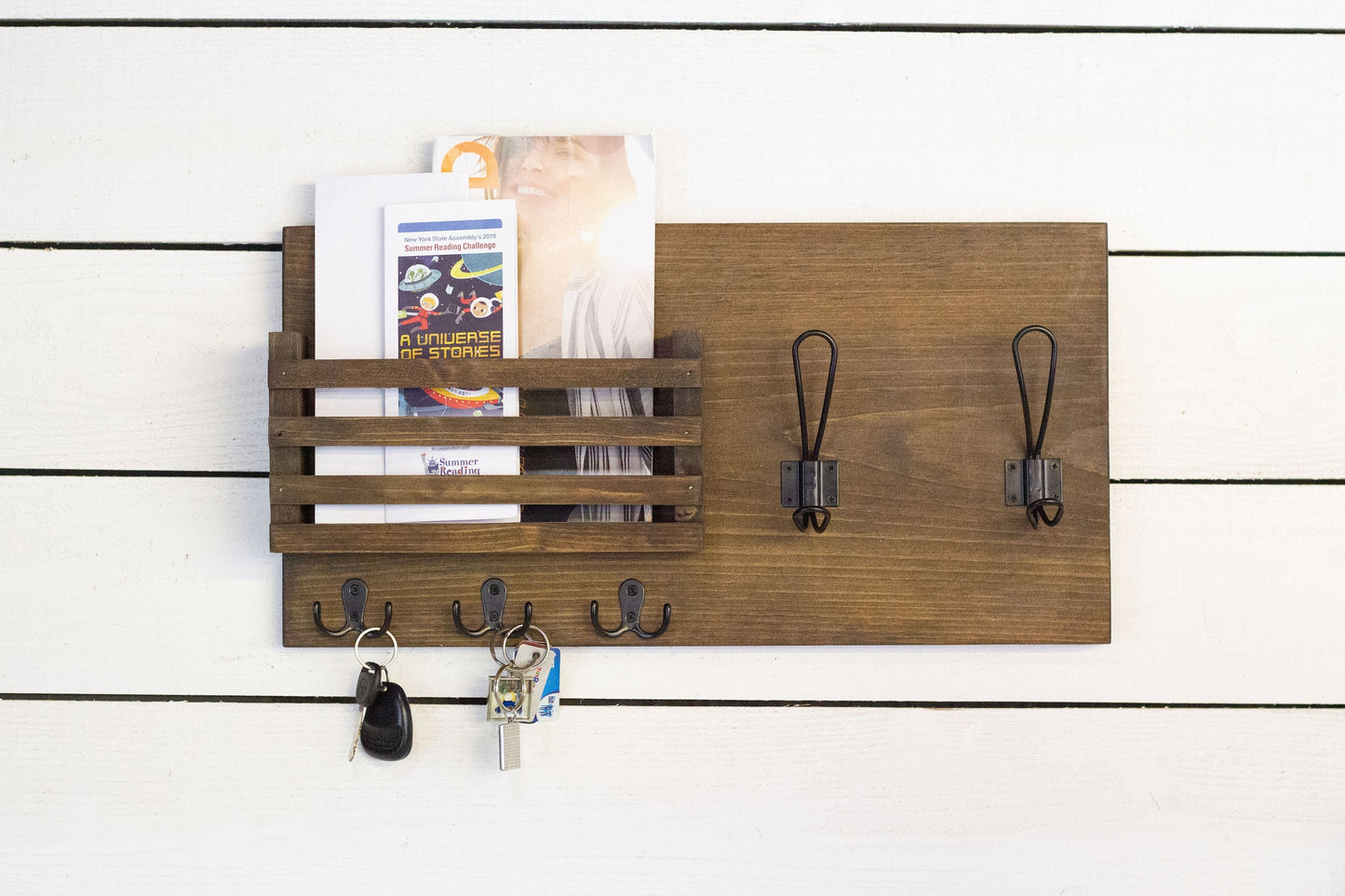 Mail Holder with Key Hooks and Farmhouse Style Coat Hooks-3