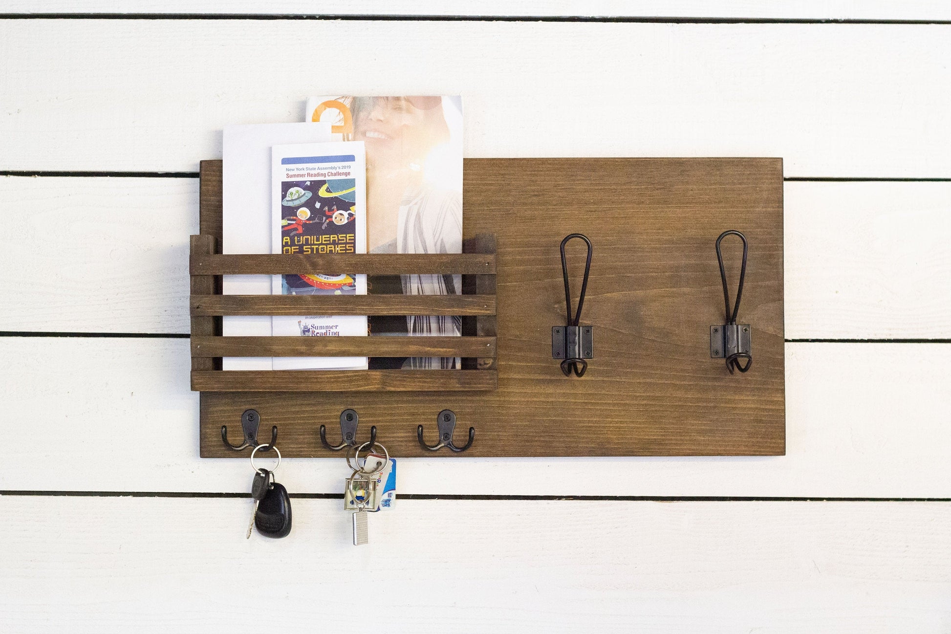 Mail Holder with Key Hooks and Farmhouse Style Coat Hooks-3