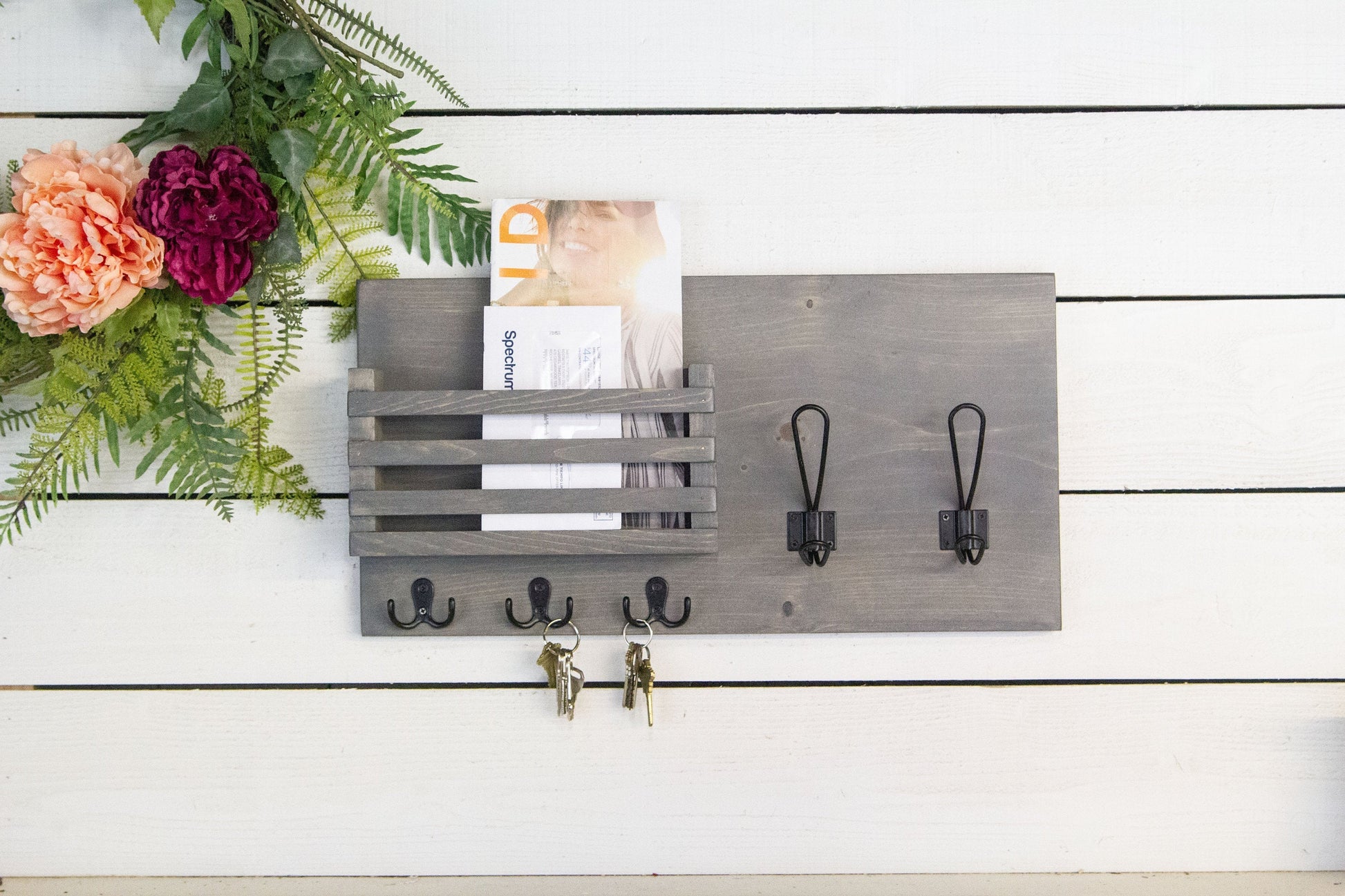 Mail Holder with Key Hooks and Farmhouse Style Coat Hooks-0