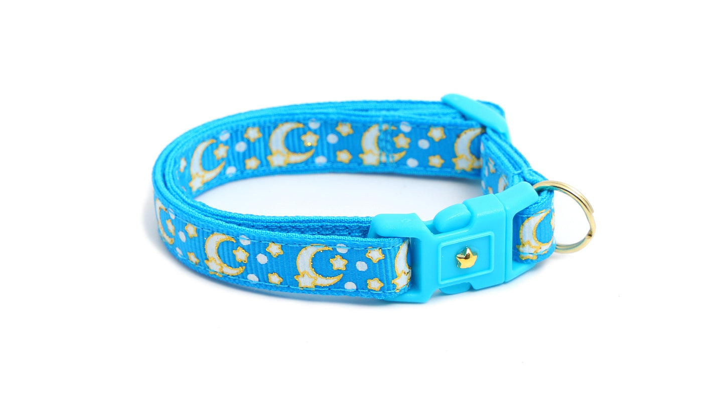 Gold Moons and Stars on Peacock Blue Cat Collar-8