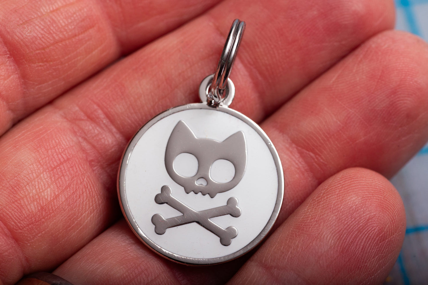 Engraved Glow-in-the-dark Skull and crossbones cat ID Tag-3