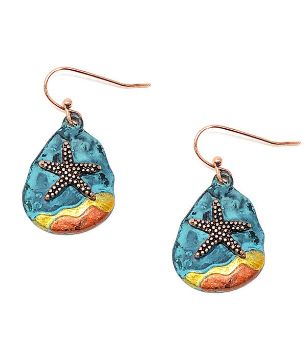 PATINA AND BURNISH TRI TONE RETRO VINTAGE EARRING - STARFISH-0