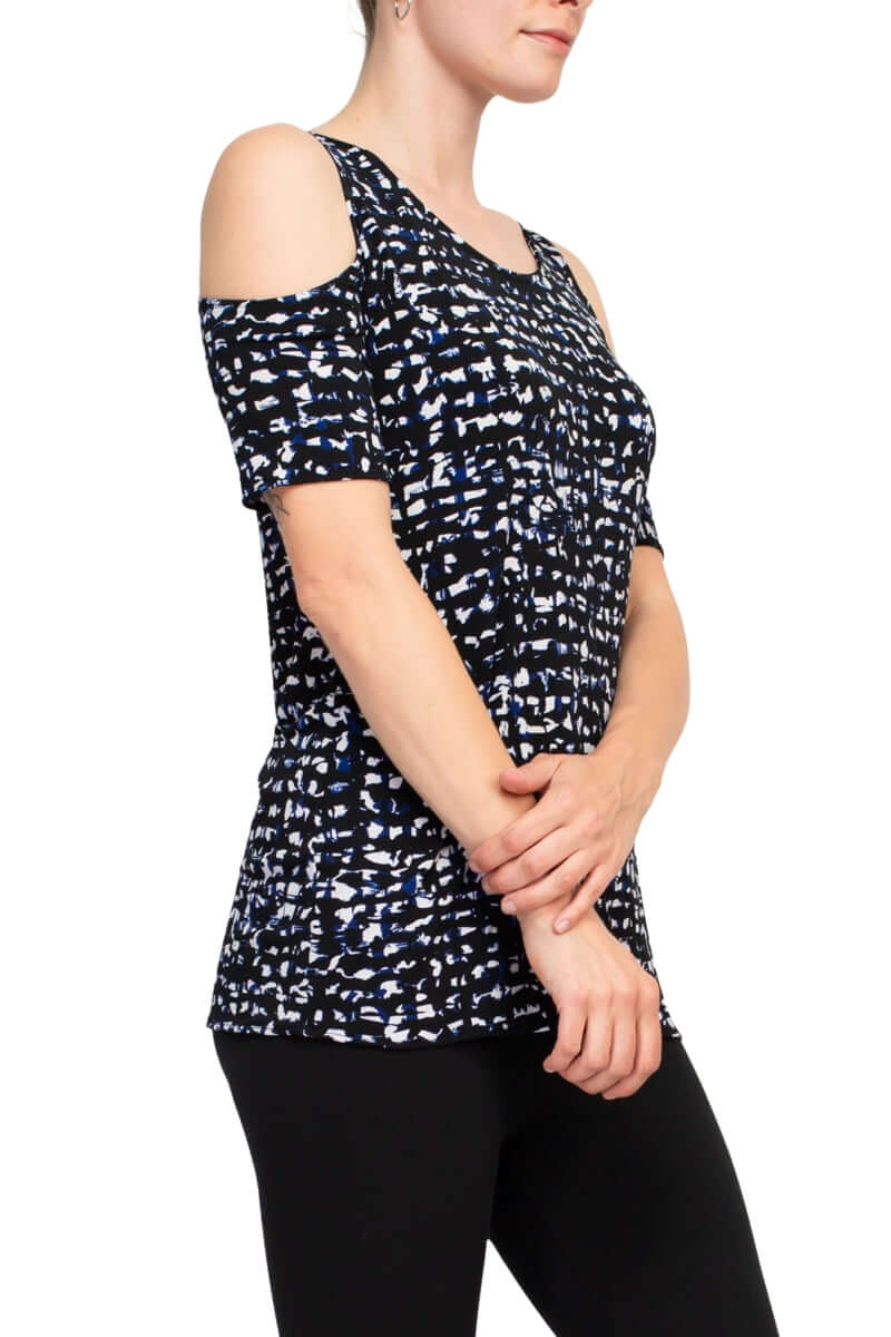 Leota Scoop Neck Cutout Shoulder Short Sleeve Multi Print Jersey Top-1