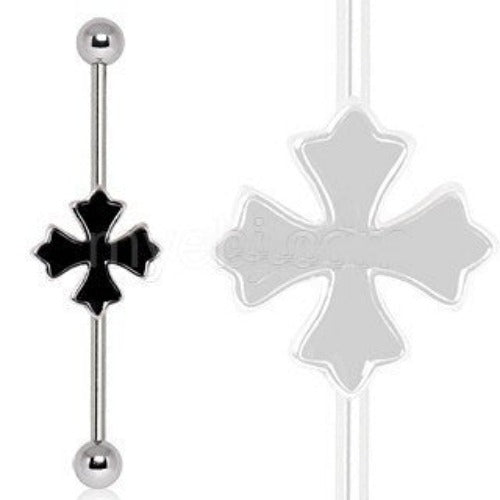 316L Industrial Barbell with Cross Patonce-0