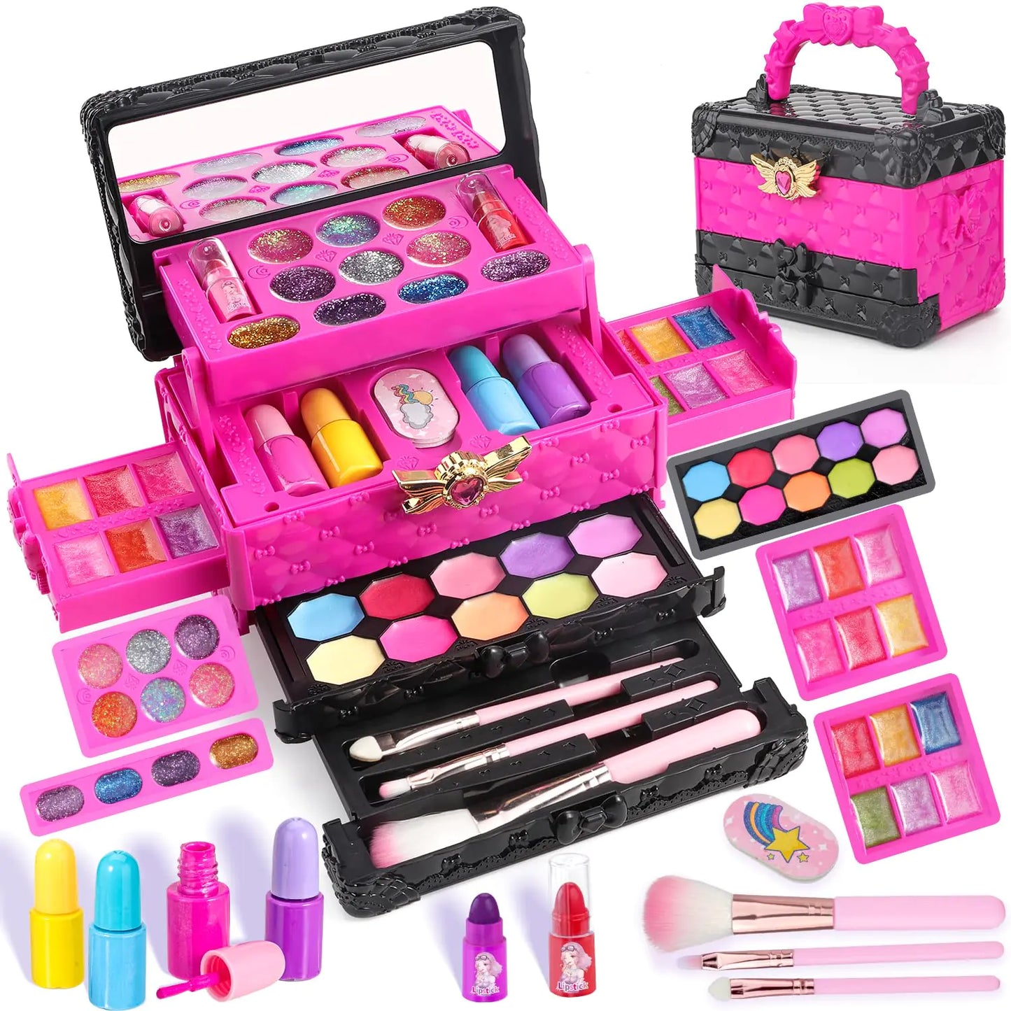 IMAGICTOWN Kids Makeup Kit Princess Style Real Washable Cosmetics Set with Mirror Ideal for Girls Aged 3-12 as Birthday Gifts (Purple)