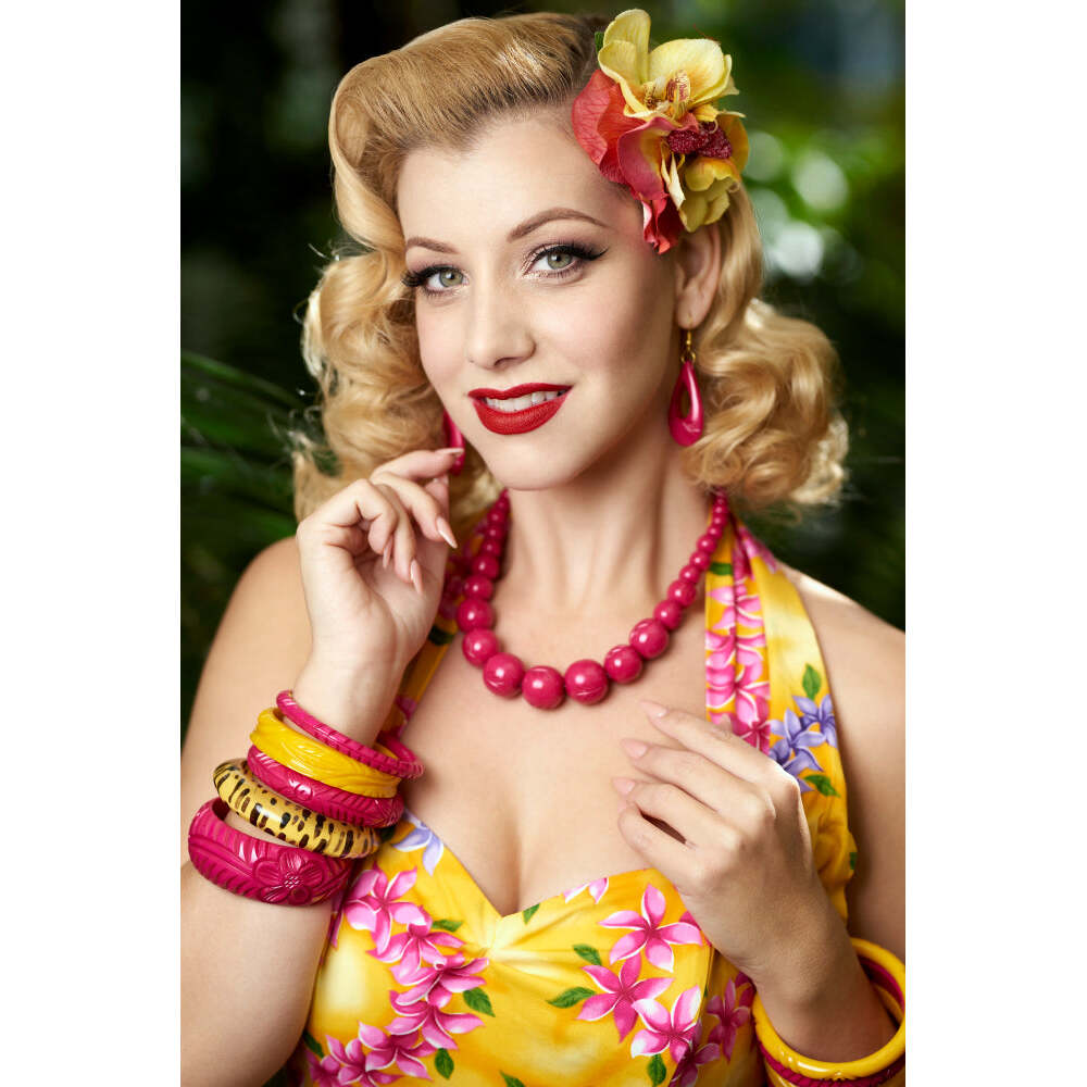 Iris Pink Heavy Carve Fakelite Drop Earrings by Splendette-1