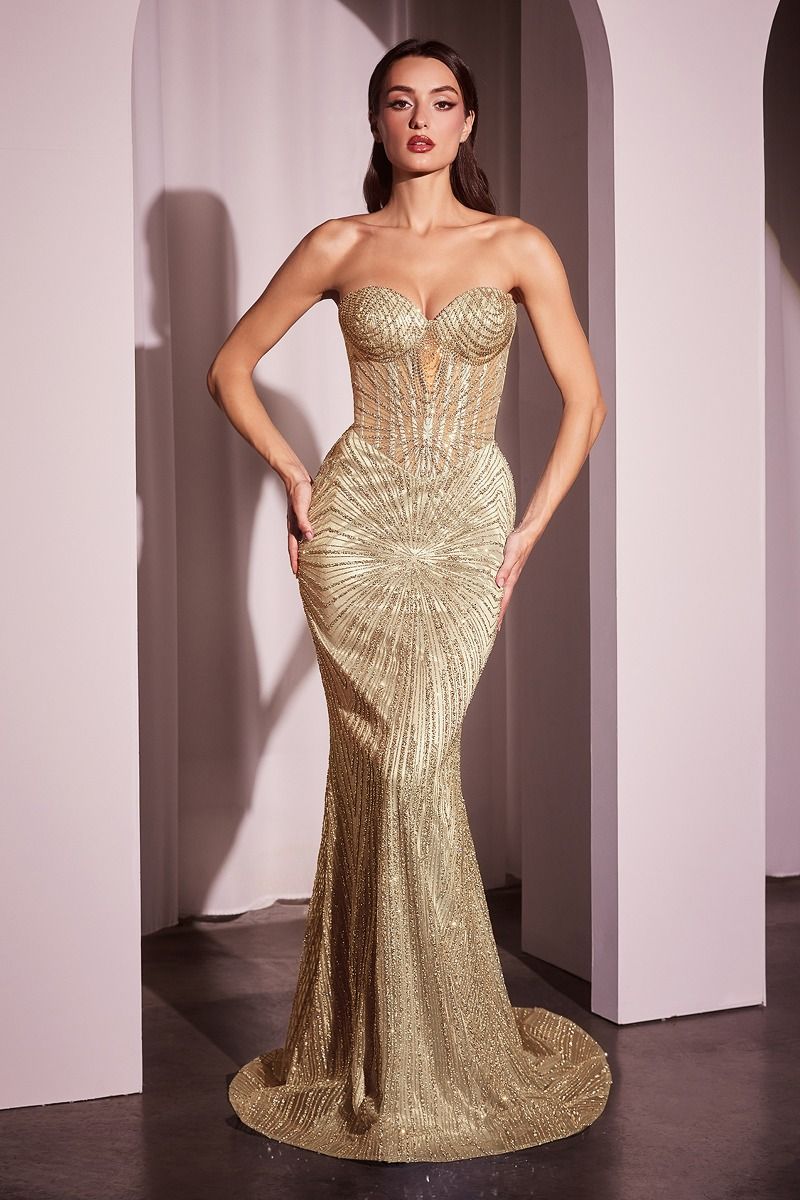 Strapless Silver Embellished Gown-6